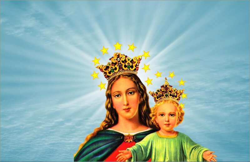 Mary and Child Jesus — Blue, Serene, Illustration