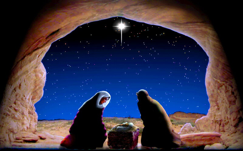 Mary and Joseph in Cave — Blue