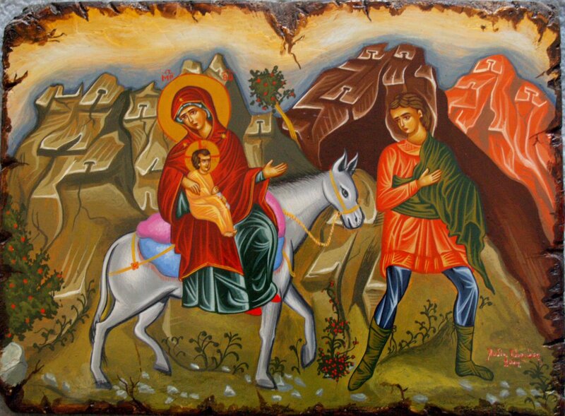Mary and Joseph on Donkey — Red
