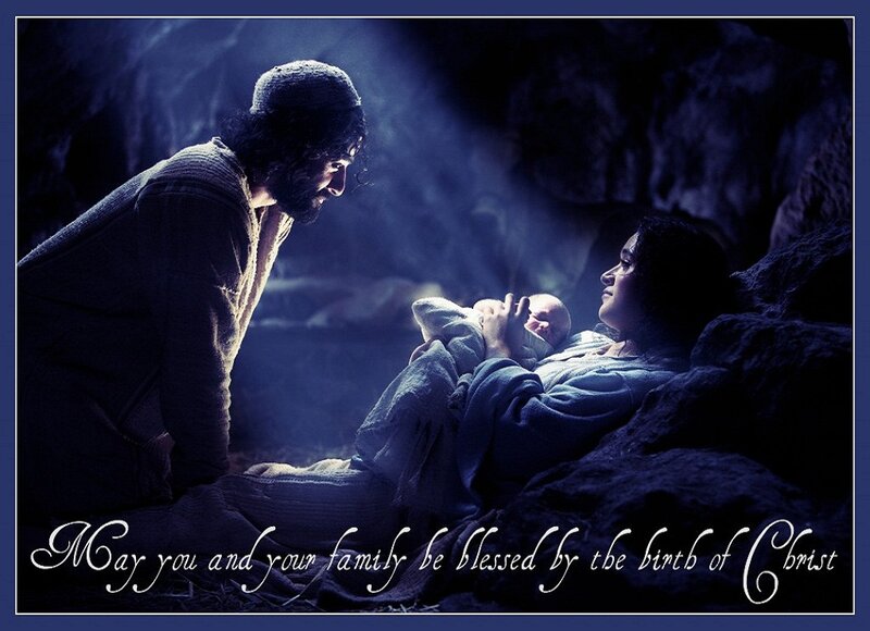 Mary and Joseph with Baby Jesus — Blue, Dramatic, Night