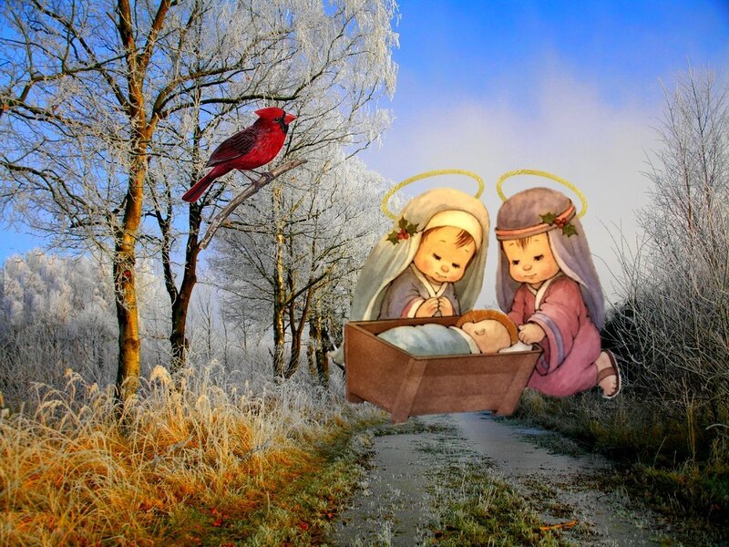 Mary and Joseph with Baby Jesus — Blue