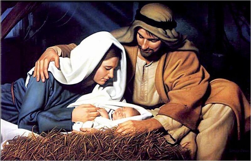 Mary and Joseph with Baby Jesus — Brown