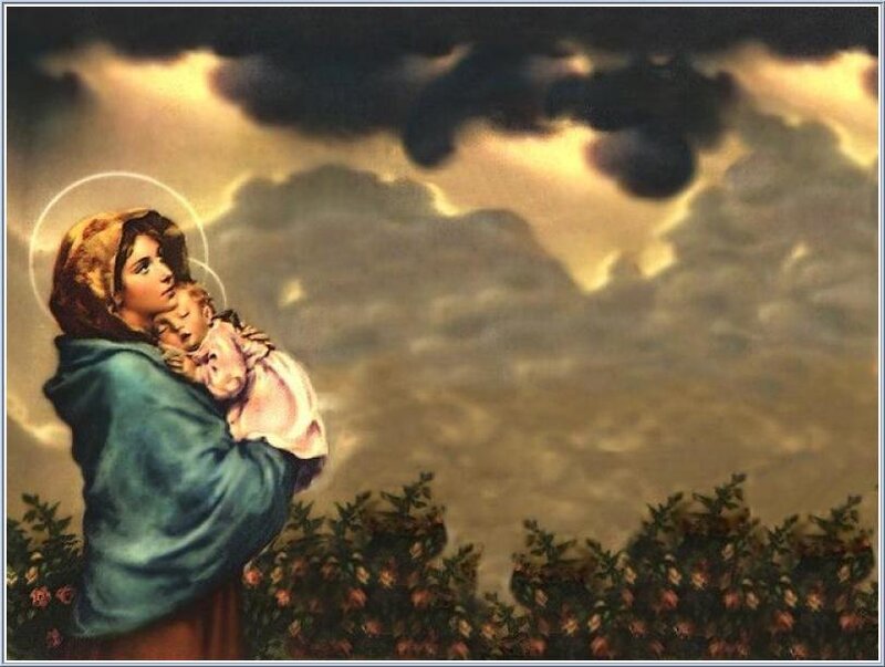 Mary Holding Baby Jesus — Blue, Dramatic