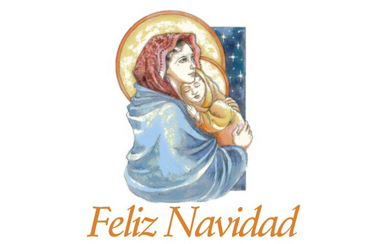 Mary Holding Baby Jesus — Blue, Serene, Night, Illustration