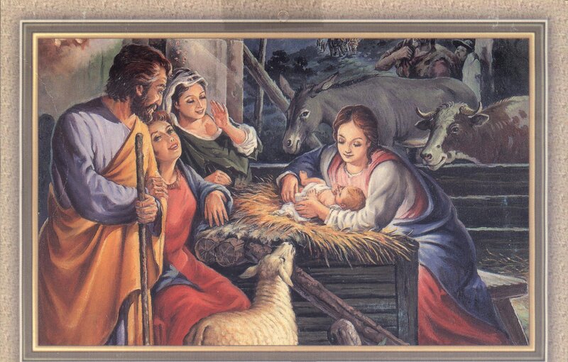 Mary Holding Baby Jesus — Blue, Serene, Night, Painting