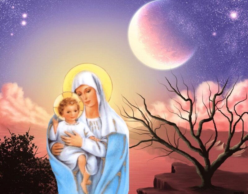 Mary Holding Baby Jesus — Purple