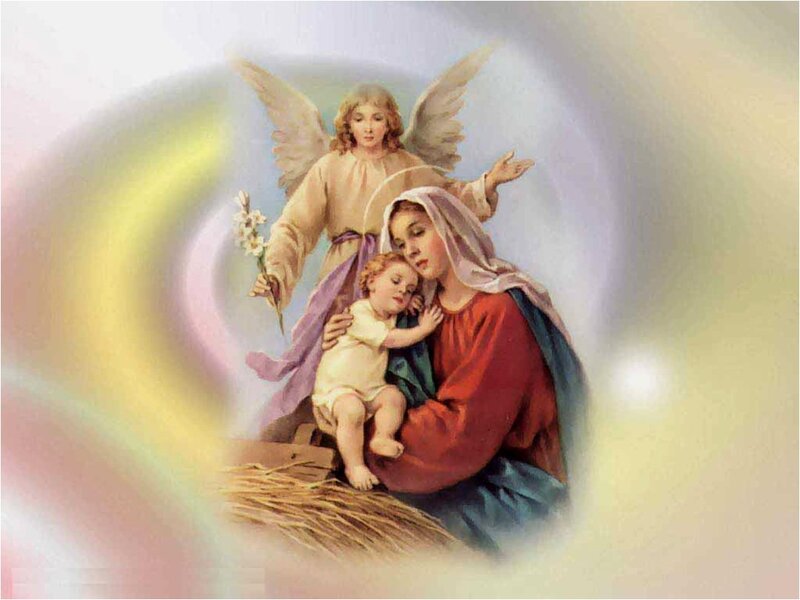 Mary Holding Baby Jesus — Red, Serene, Painting