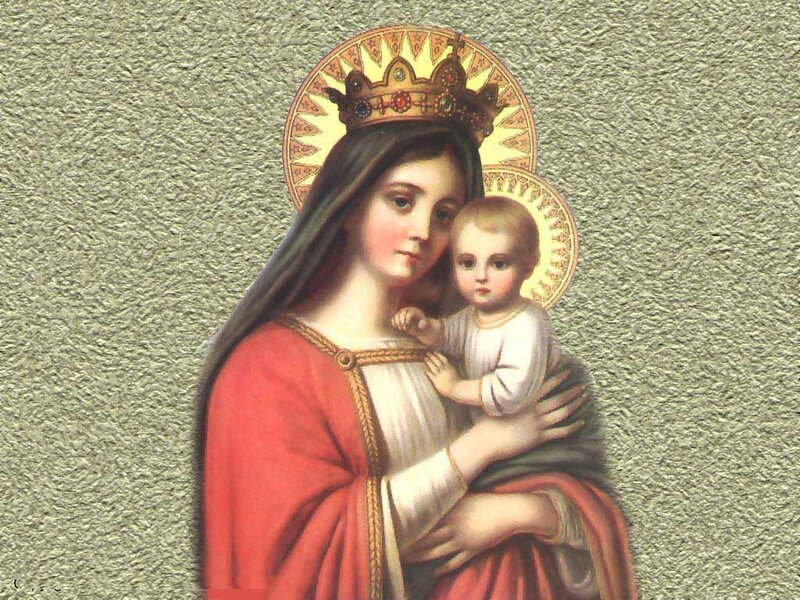 Mary Holding Baby Jesus — Red, Serene