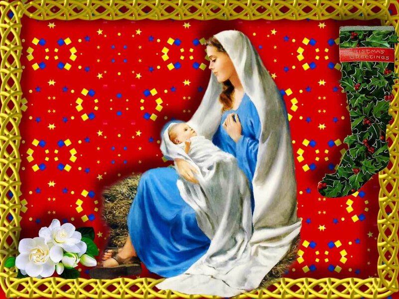 Mary Holding Baby Jesus — Red