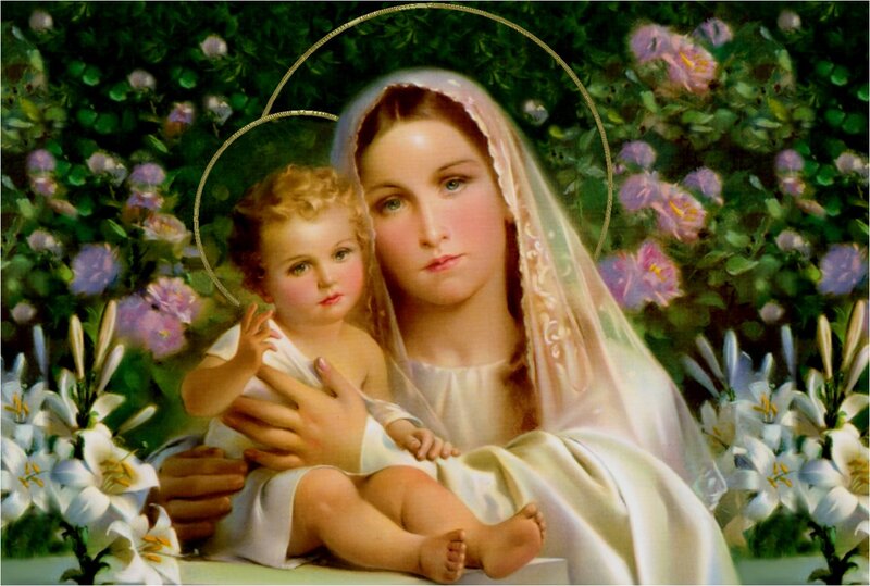 Mary Holding Baby Jesus — White, Serene, Painting