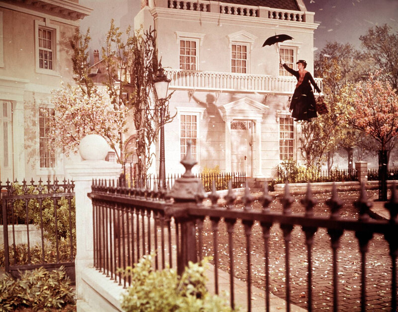 Mary Poppins flying with umbrella