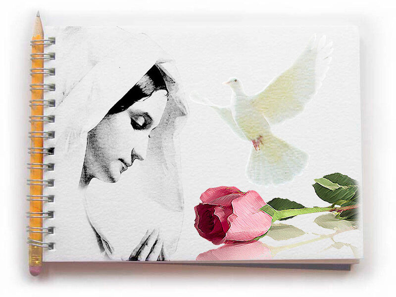 Mary with dove and rose