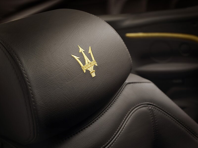 Maserati logo on car seat