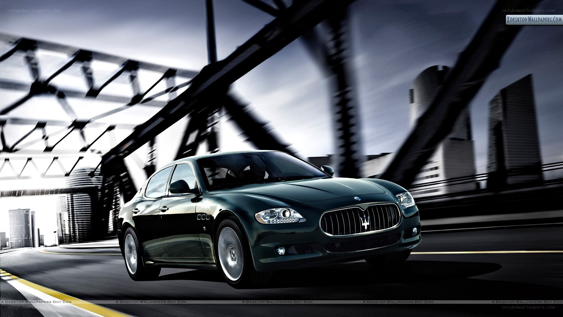 Maserati on a city bridge