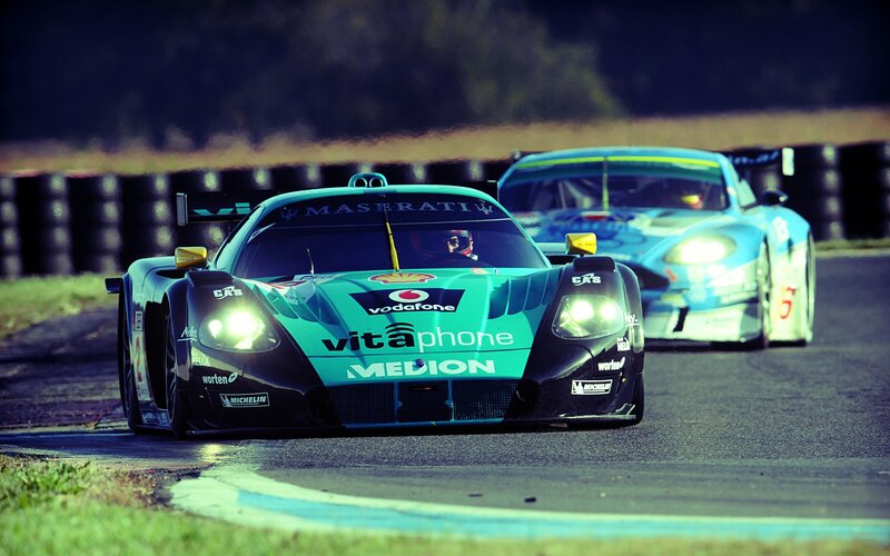 Maserati Race Car — Teal, Dynamic, Night