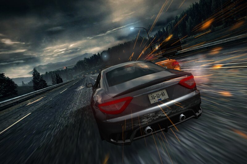 Maserati racing on wet highway