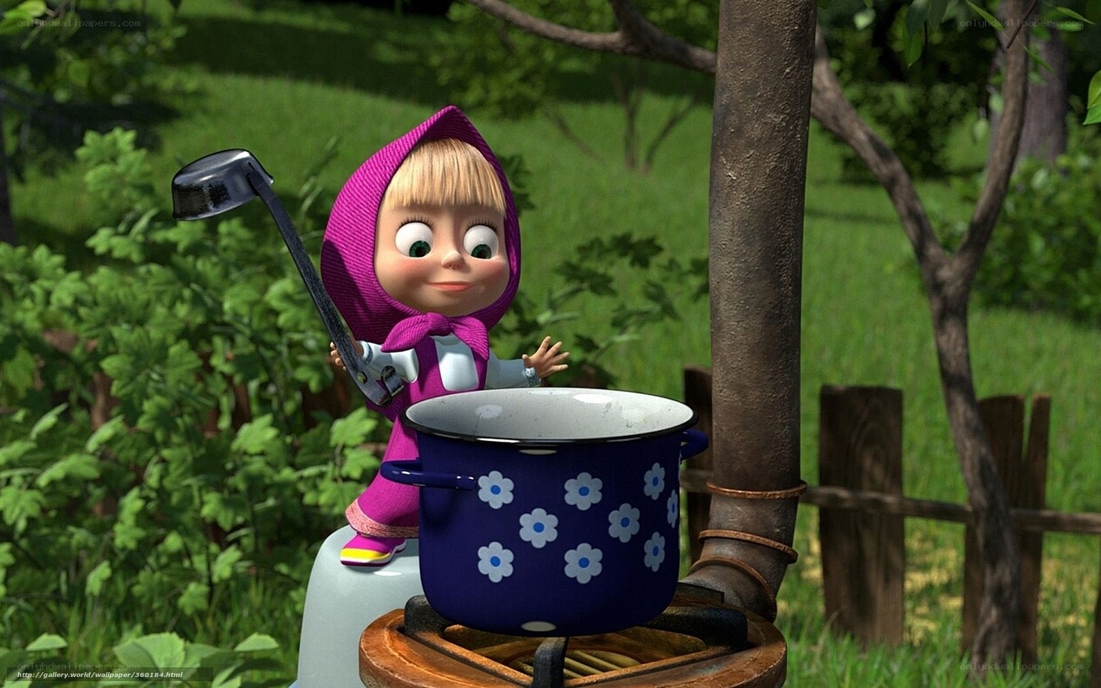 Masha cooking outdoors