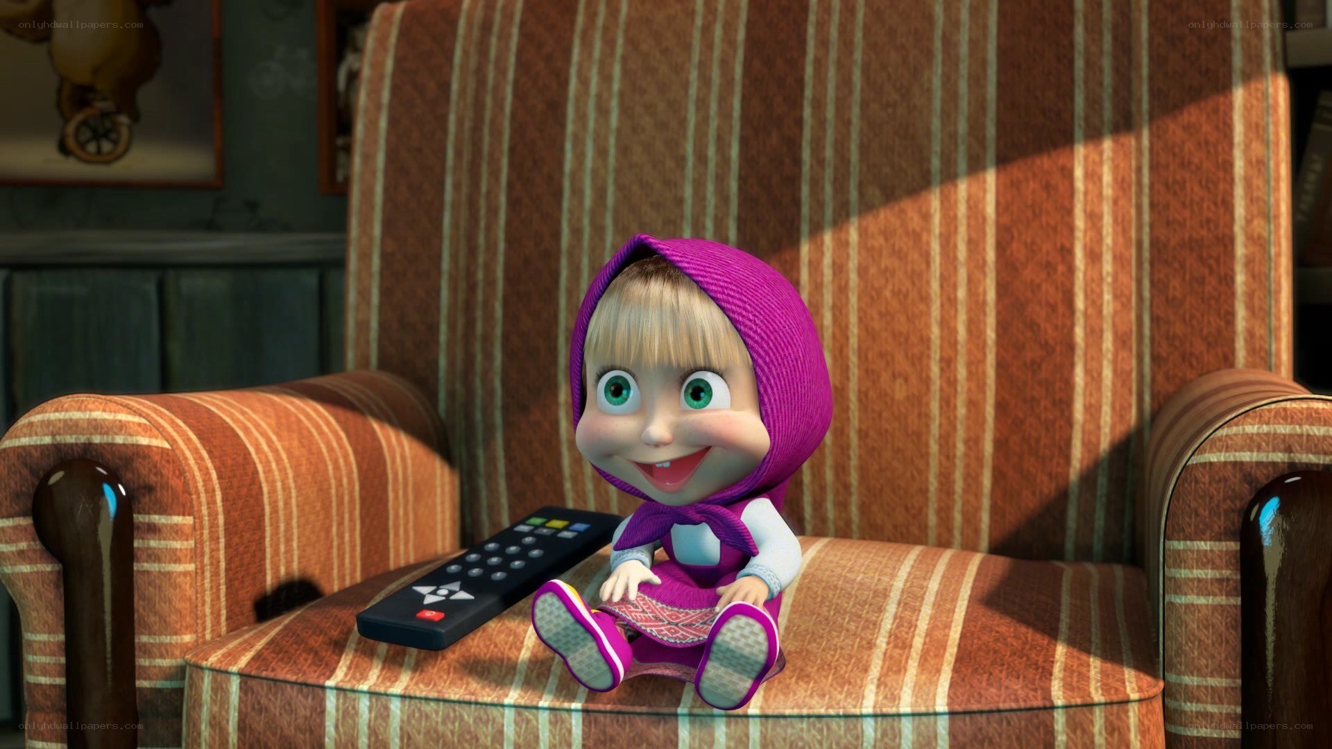 Masha on a striped chair