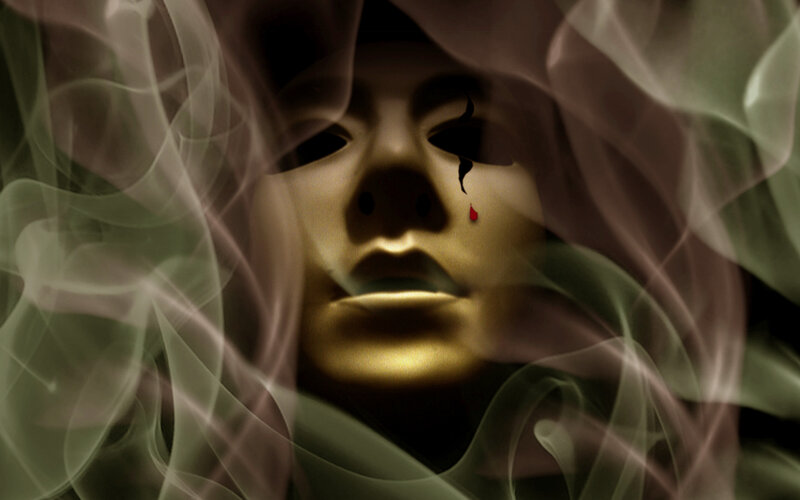 mask with blood tear