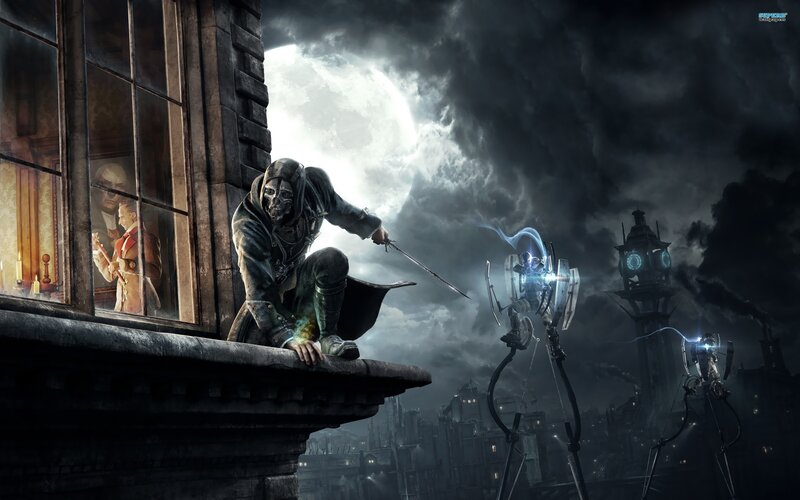 Masked Assassin on Ledge — Black, Dramatic, Tense