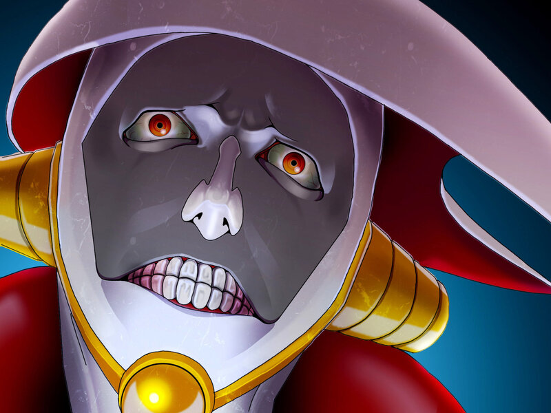 Masked Character Face — Red, Dramatic