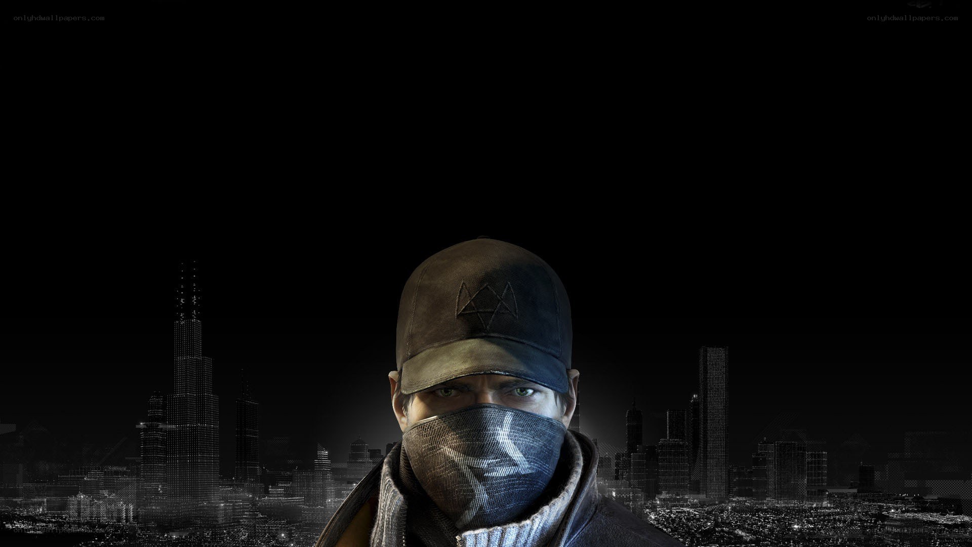 masked character in cityscape
