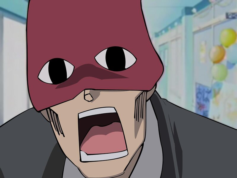 masked character shouting