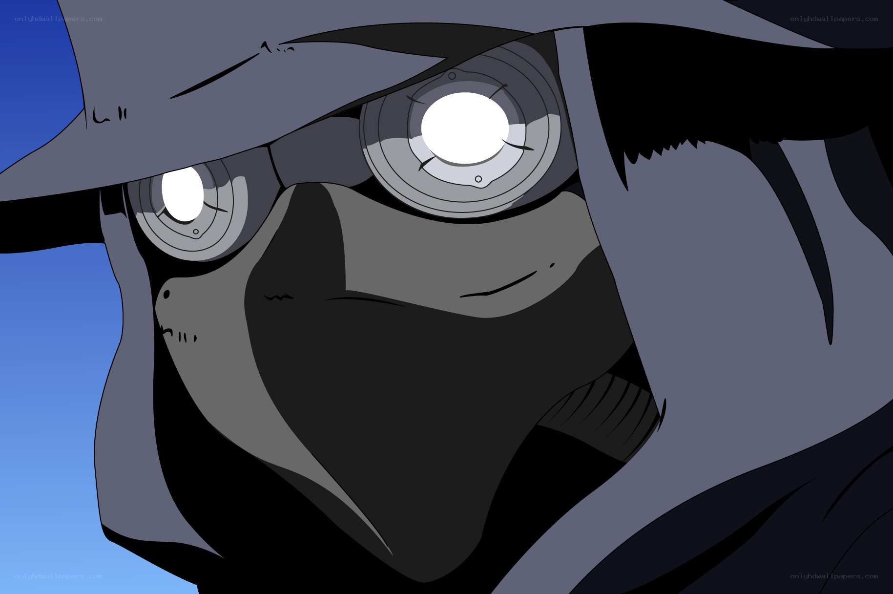 masked character with glowing eyes