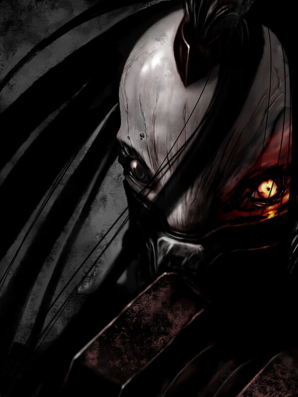 Masked Character with Glowing Eyes — Black