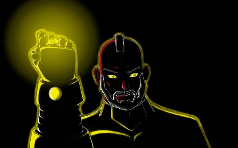 Masked Character with Glowing Hand