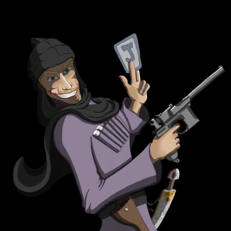 Masked Character with Gun — Black, Menacing