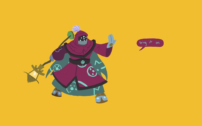 Masked Character with Lantern — Yellow