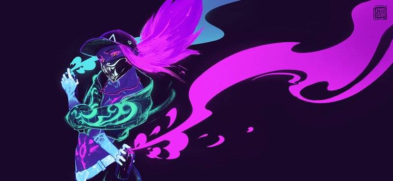 Masked Character with Purple Hair — Dramatic