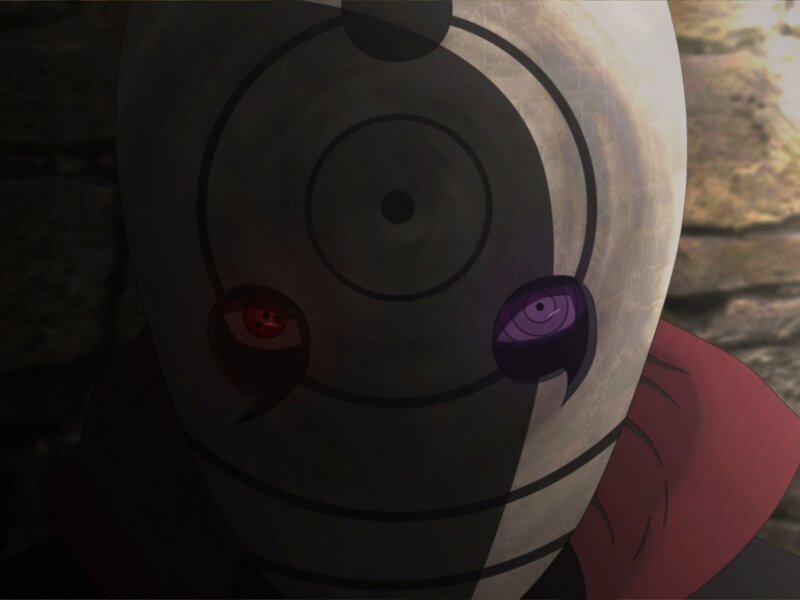 Masked Character with Red and Purple Eyes — Gray