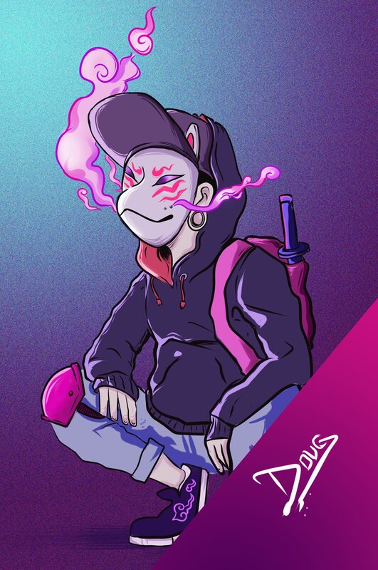 Masked Character with Sword — Purple