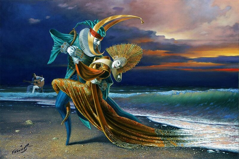Masked Dancers on Beach