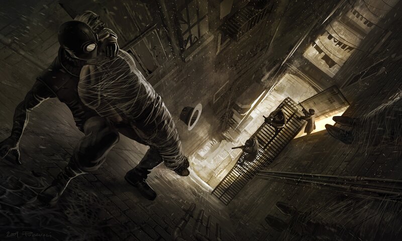 Masked Figure in Alley — Black