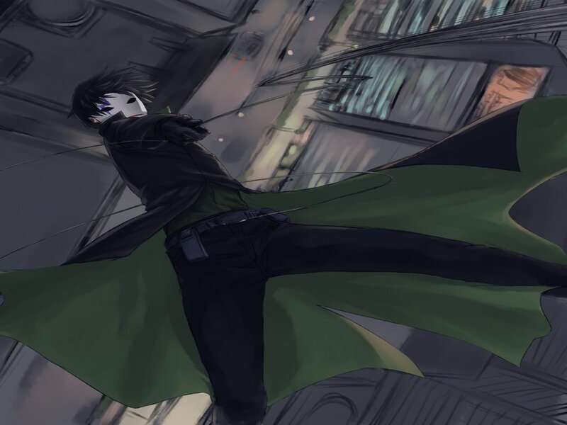 Masked Figure in Green Cloak