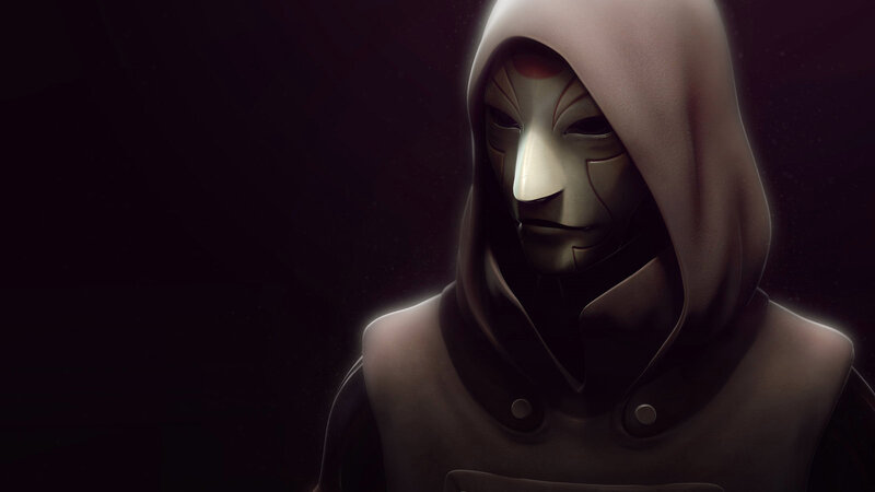 Masked Figure in Hood — Black, Dramatic