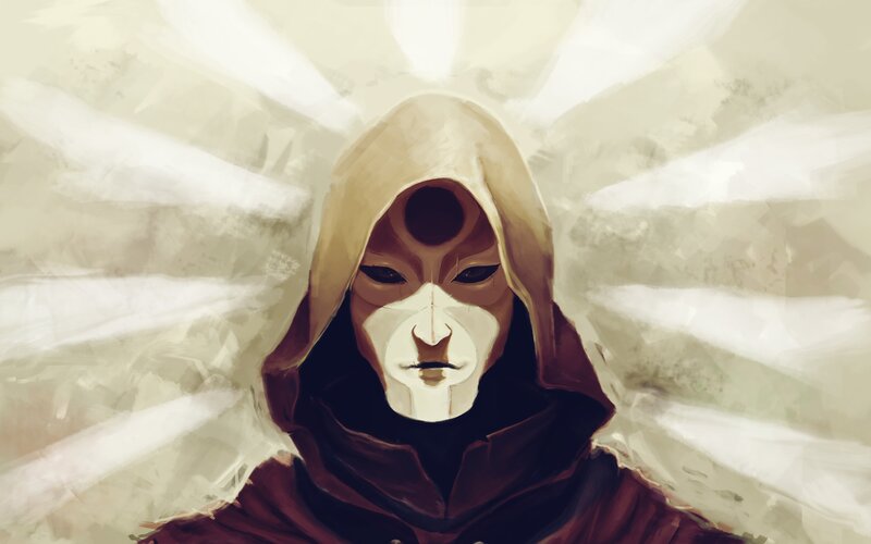 Masked Figure in Hood — White, Dramatic