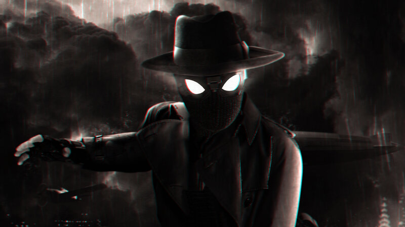 Masked Figure in Rain — Black, Dramatic, Night