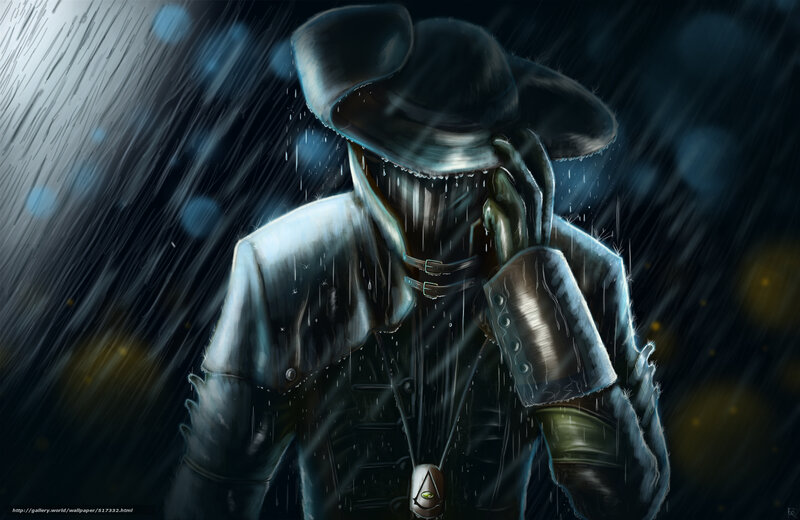 Masked Figure in Rain — Black, Dramatic