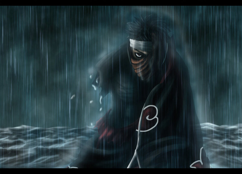 Masked Figure in Rain — Black