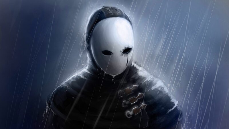 Masked Figure in Rain — White