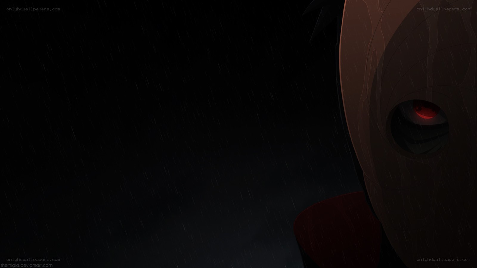 masked figure in rain