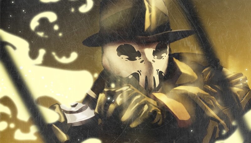Masked Figure in Trench Coat — Yellow, Dramatic, Digital Art