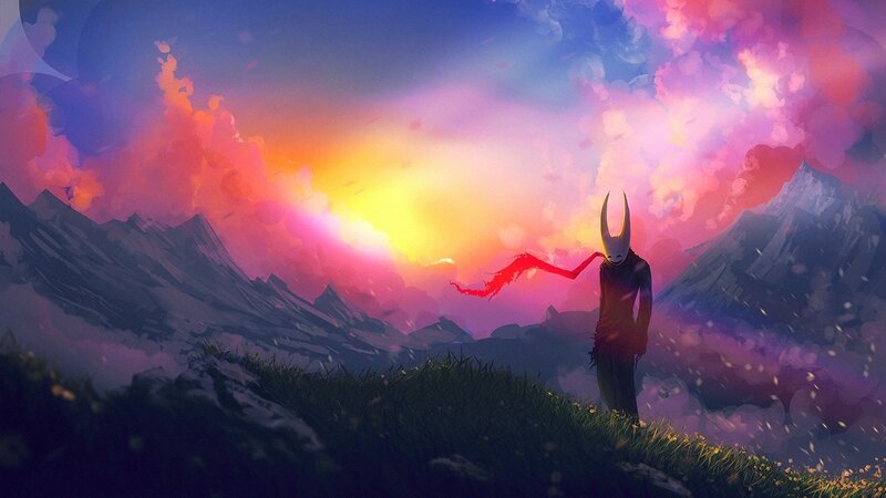 Masked Figure on Hill — Purple