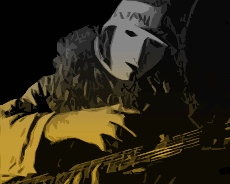 masked figure playing guitar