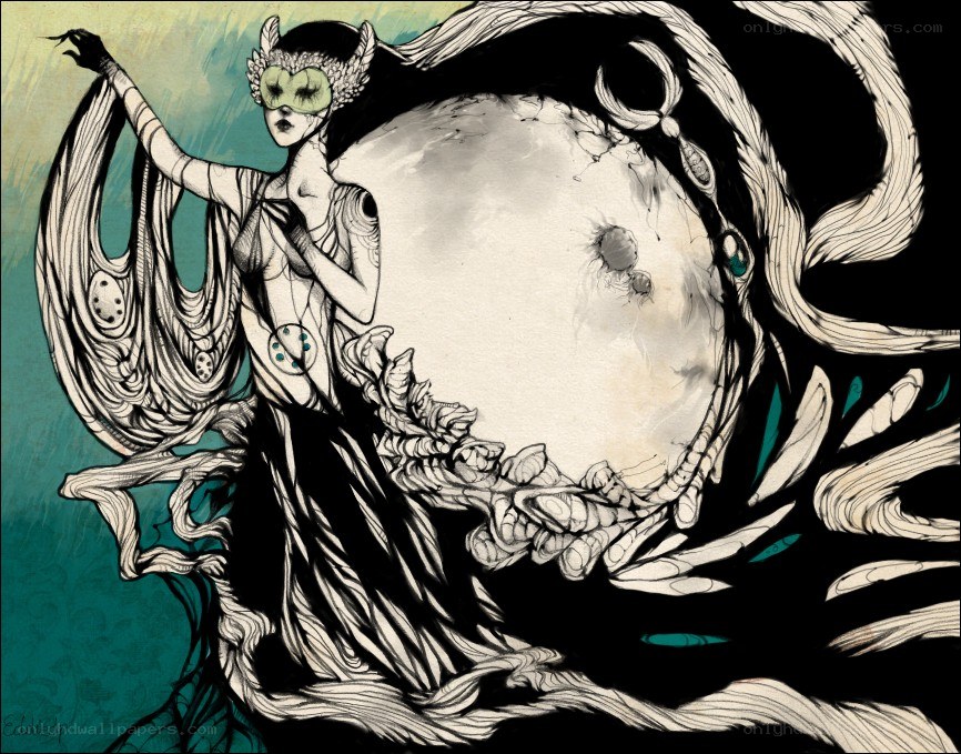 Masked figure with celestial sphere