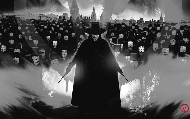 Masked Figure with Crowd